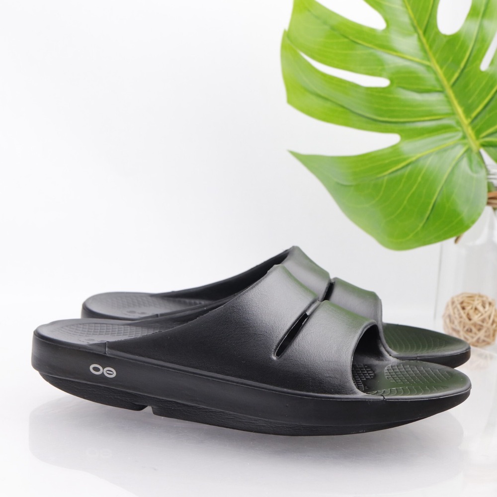 OOFOS Mens OOahh Slide Recovery Sandals Shoes Size 9 Black Comfort Sport Beach